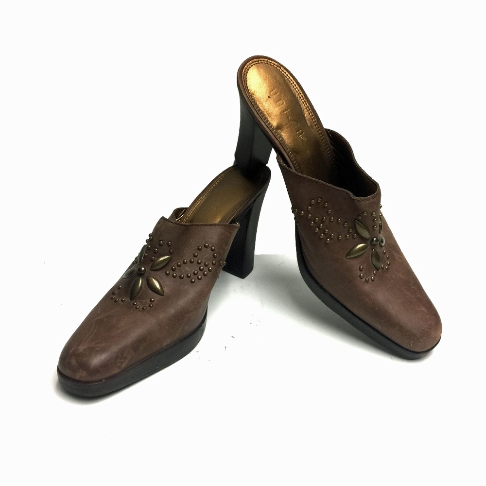 UNISA "Sanita" Brown Leather Mule Heels‎